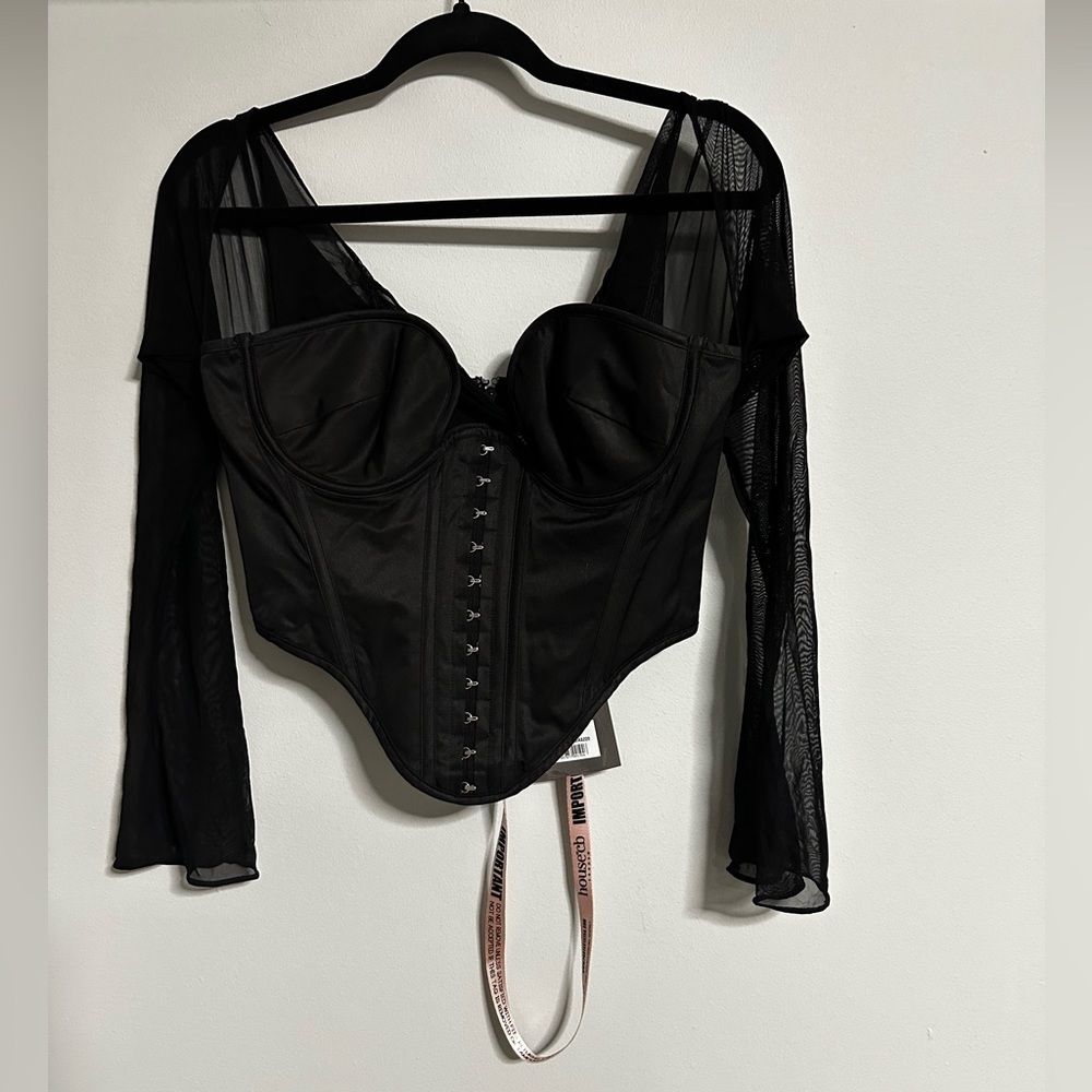 HOUSE OF CB Mina Plunge Long Sleeve Structured Corset Top Black M Edgy Bustier